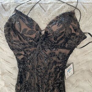 Glam Black Sequin Backless Dress
